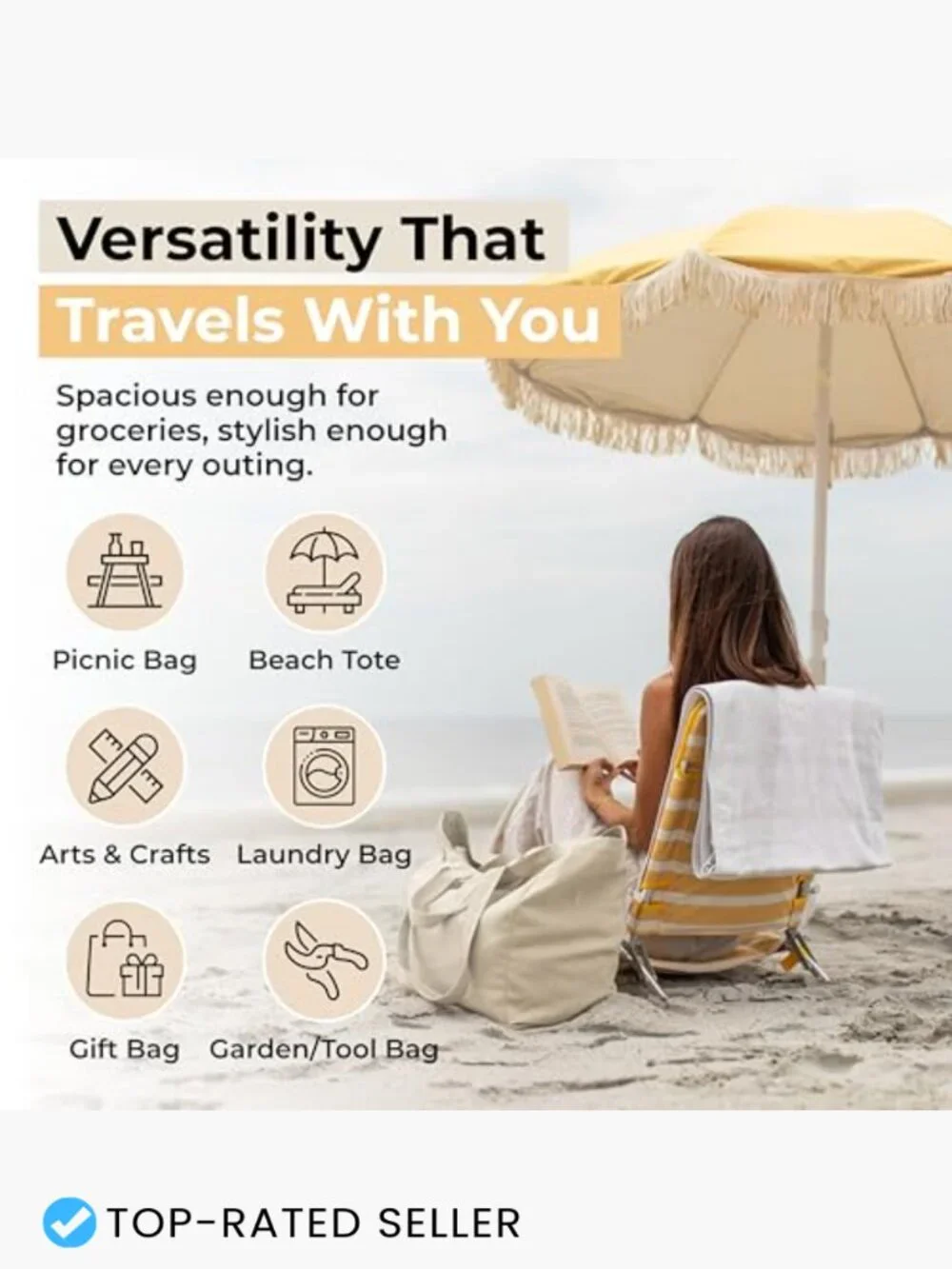 Heavy Duty Canvas Grocery Tote Set 3 Pack XL Reusable Shoulder Strap Cotton Eco